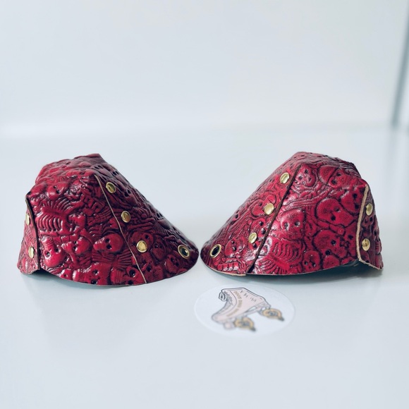 Red neon Skeleton Roller Skates toe guards  leather toe caps - Picture 9 of 15